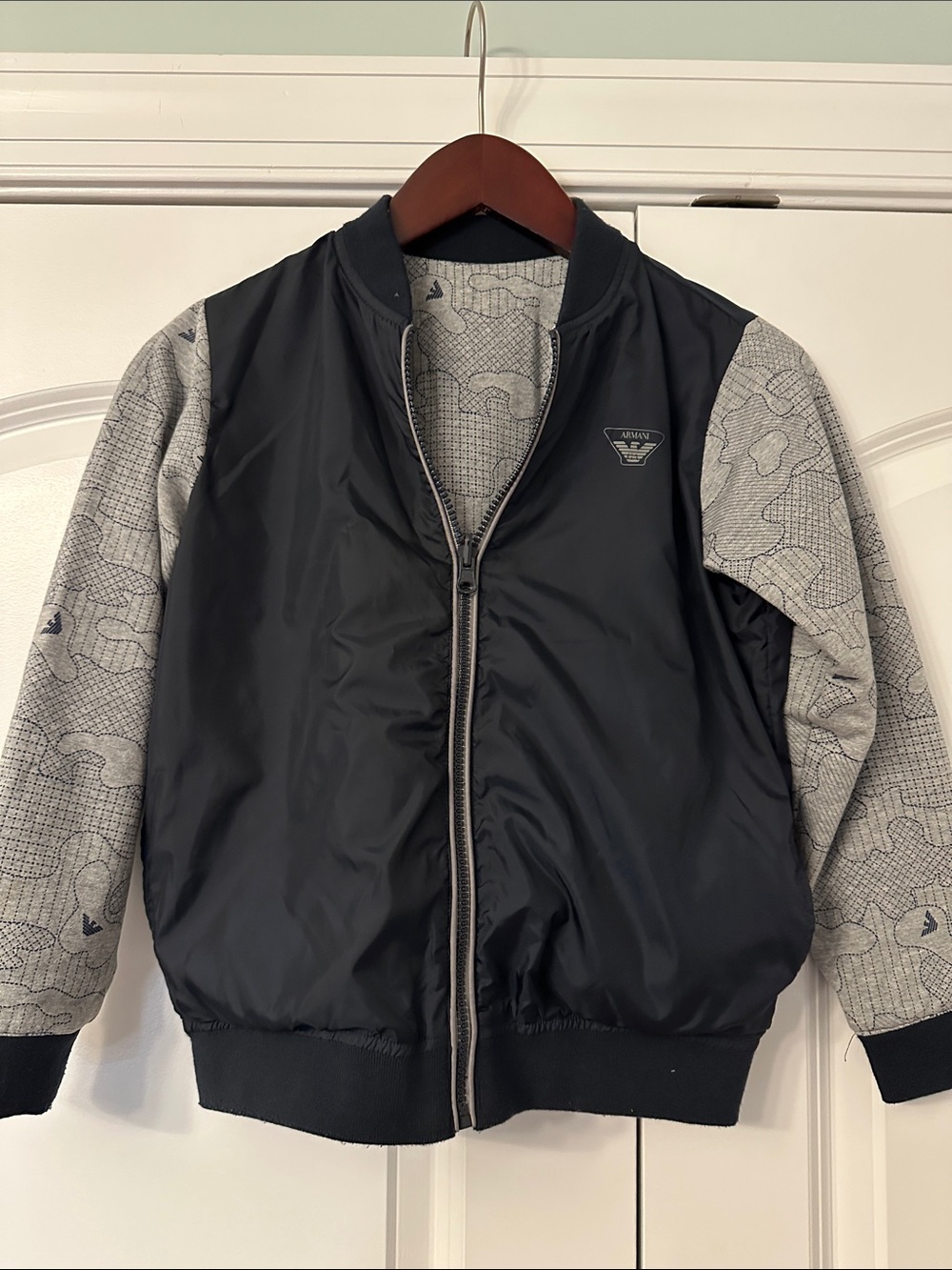 Emporio Armani Reversible Bomber Jacket with Gray Patterned Sleeves